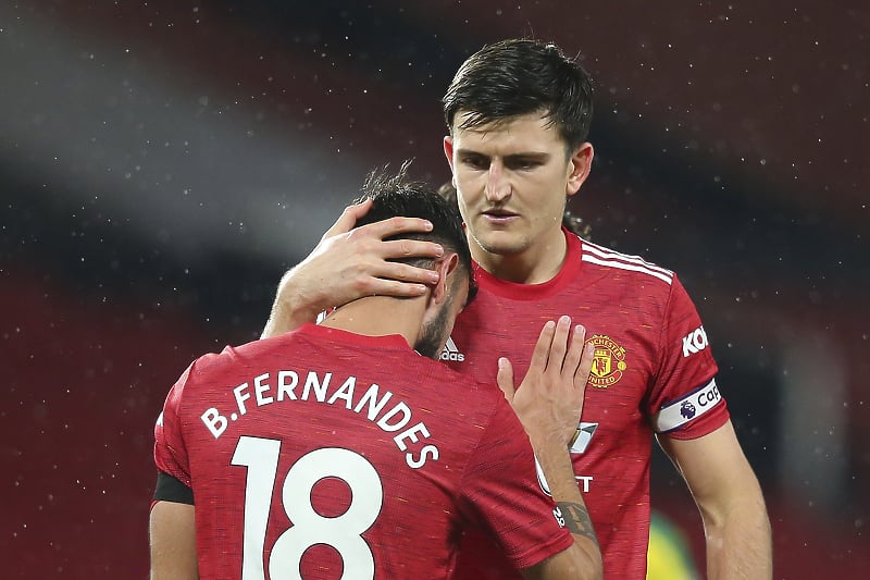 Bruno Fernandes i Harry Maguire (Foto: EPA-EFE)