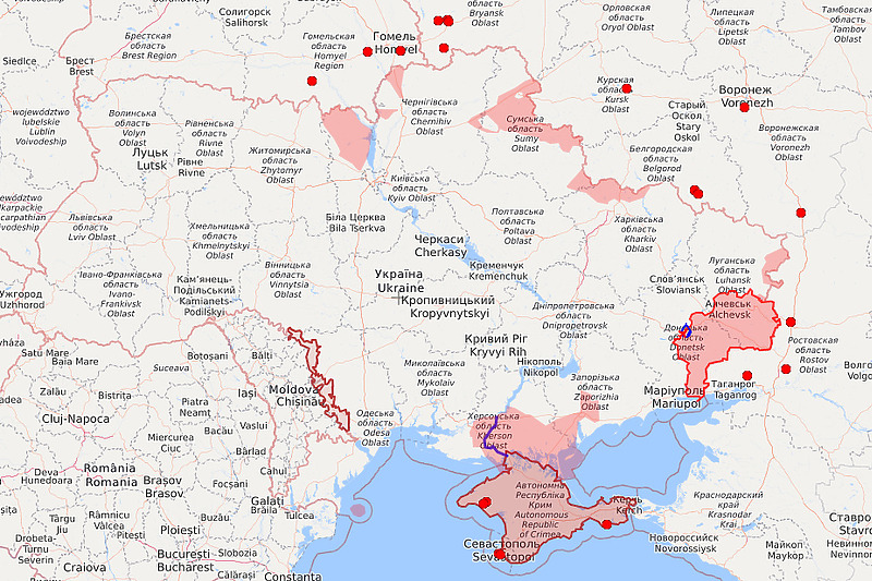 Ruska invazija odvija se iz nekoliko pravaca (Foto: Liveuamap)