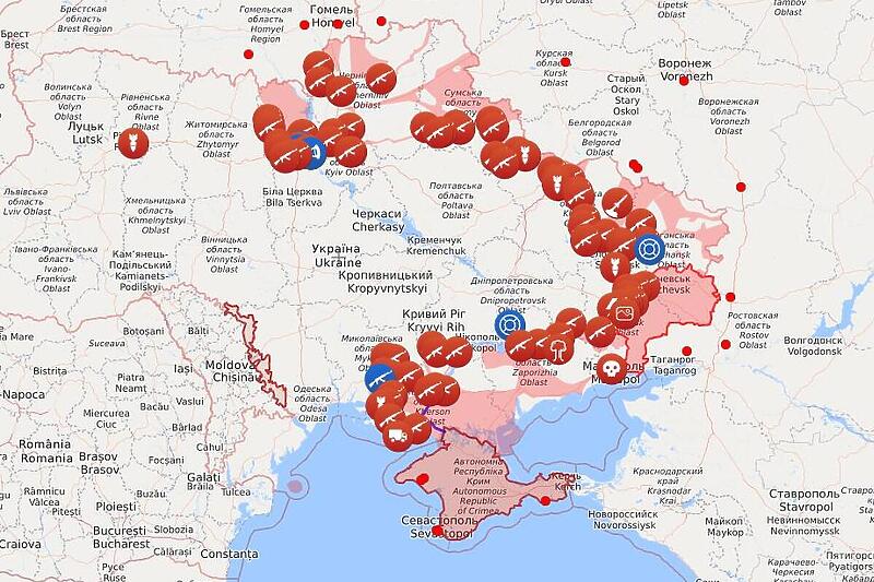 Crvenom bojom obilježeno je područje koje kontroliše Rusija