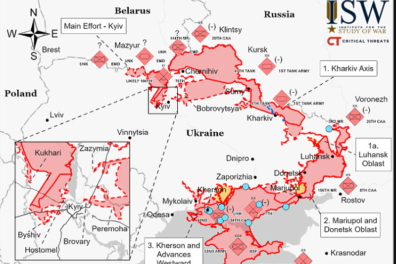 Trenutno stanje na frontovima širom Ukrajine (Foto: Study of War)
