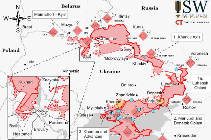 Rusi najveću kontrolu imaju nad jugoistokom Ukrajine (Foto: Study of War)