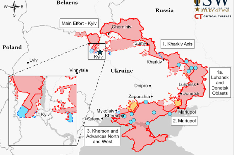 Situacija na frontovima zaključno s 25. martom (Foto: Study of War)