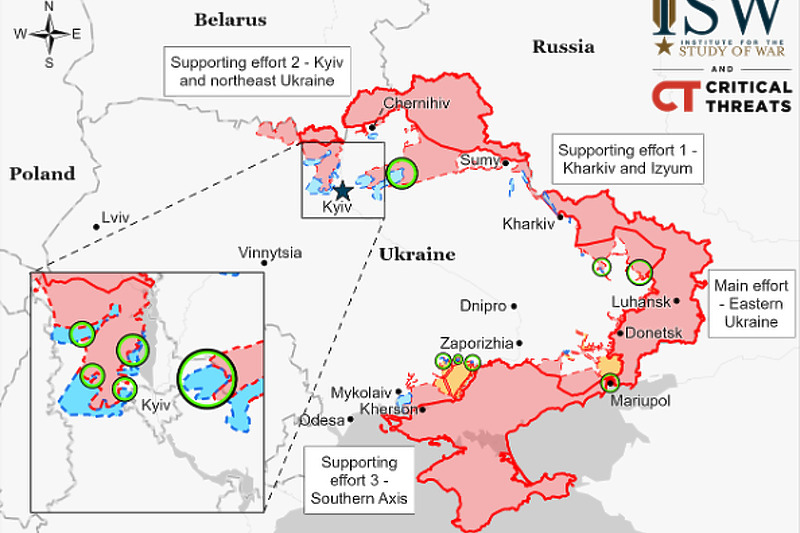 Situacija na frontovima zaključno s 1. aprilom (Foto: Study of War)