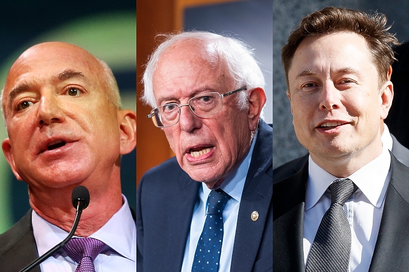 Jeff Bezos, Bernie Sanders i Elon Musk (Foto: EPA-EFE)