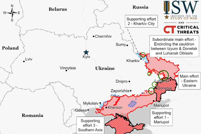 Dijelovi Ukrajine gdje se vode najžešće borbe (Foto: ISW)