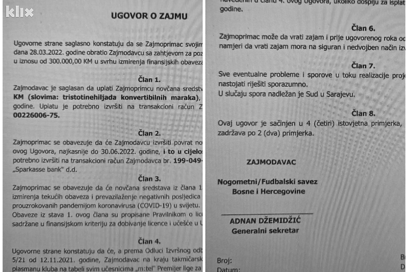 Sporni ugovor Saveza i FK Borac (Foto: Klix.ba)