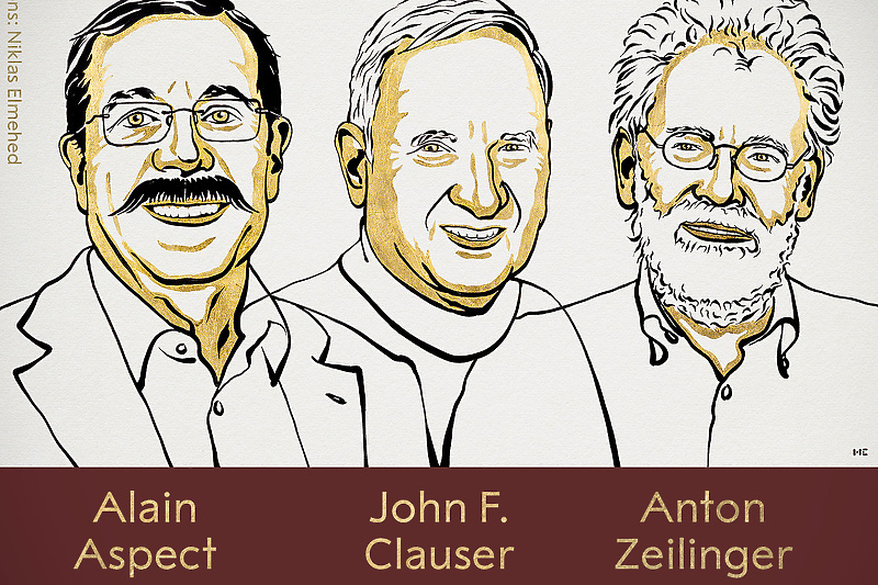 Alain Aspect, Jonh F. Clauser i Anton Zeilinger (Foto: Nobel Prize)