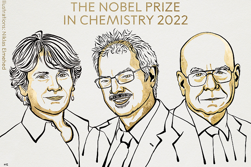 Carolyn R. Bertozzi, Morten Meldal i K. Barry Sharpless (Foto: Nobel Prize)