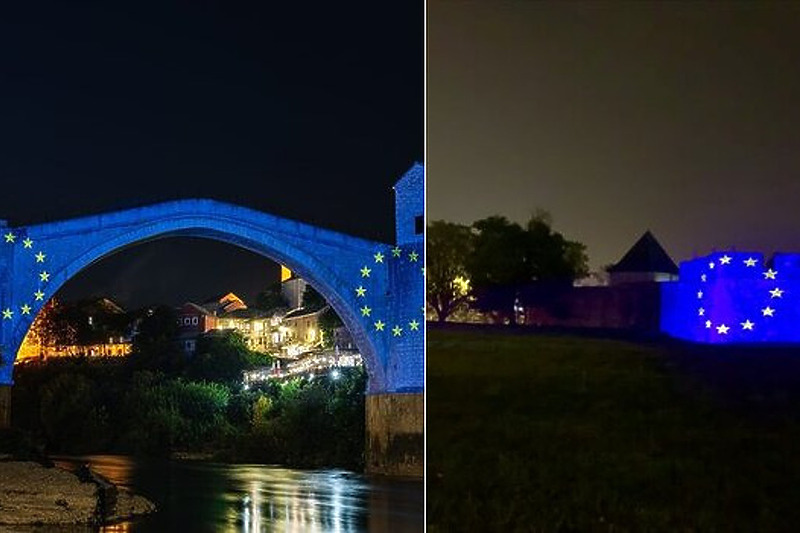 Mostar i Banja Luka večeras (Foto: Twitter)