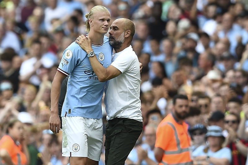 Erling Haaland i Pep Guardiola (Foto: EPA-EFE)