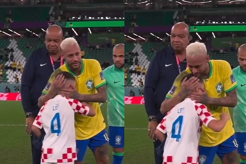 Neymar u zagrljaju s Perišićevim sinom (Foto: Screenshot)