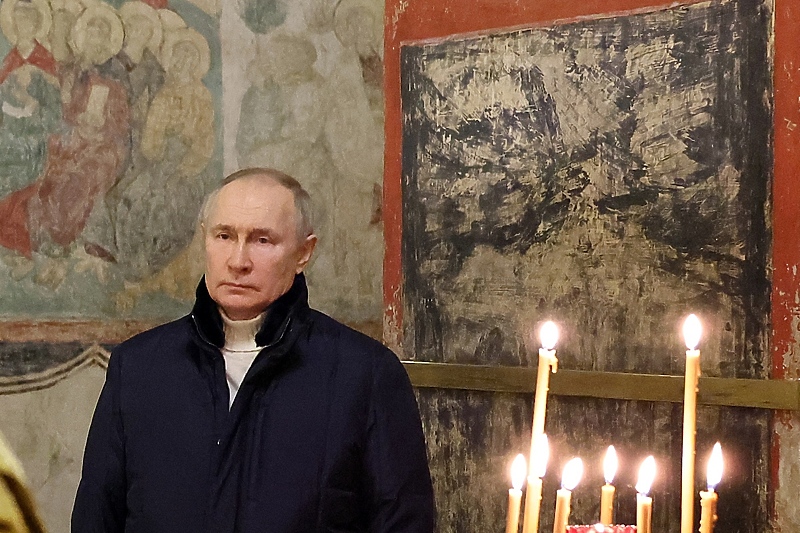 Putin je uputio božićnu čestitku iz Saborne crkve Blagovijesti u Moskovskom Kremlju (Foto: EPA-EFE)