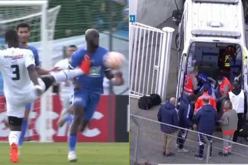 N'Diaye je kraj utakmice dočekao u bolnici (Foto: RMC Sport/Screenshot)