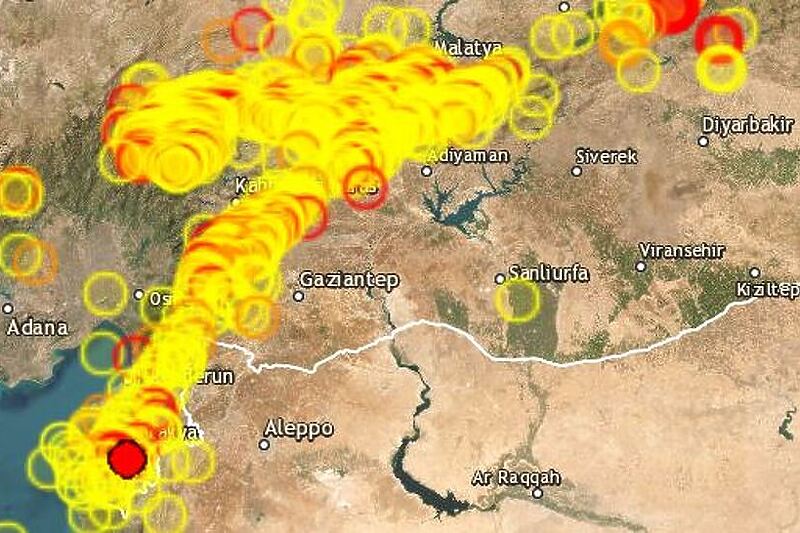 Mapa posljednjih zemljotresa u Turskoj i Siriji (Screenshot: EMSC)
