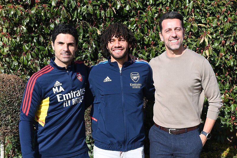Mikel Arteta, Mohamed Elneny i Edu (Foto: Arsenal/Twitter)