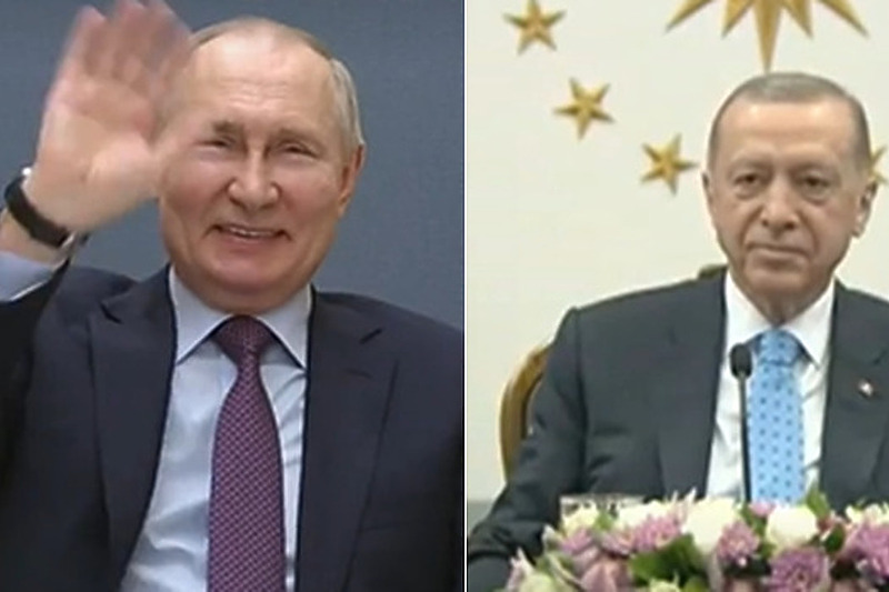 Putin i Erdogan tokom današnjeg videosastanka (Screenshot: Telegram)