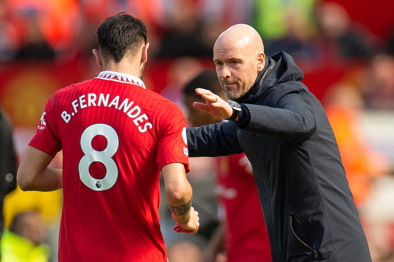 Bruno Fernandes i Erik Ten Hag (Foto: EPA-EFE)