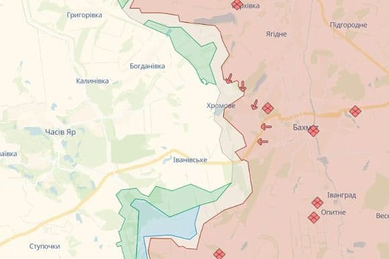 Stanje fronta kod Bahmuta (Mapa: Ukrainskapravda)