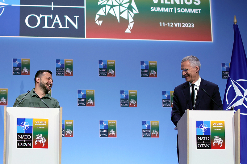 Volodimir Zelenski i Jens Stoltenberg na današnoj press konferenciji u Vilniusu