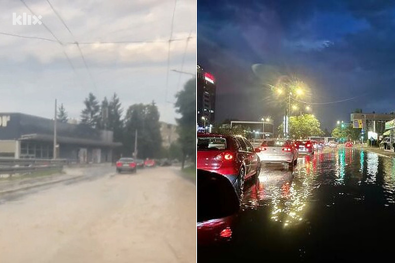 Poplavljene ulica Safeta Hadžića i raskrsnica u Nedžarićima (Foto: Klix.ba)