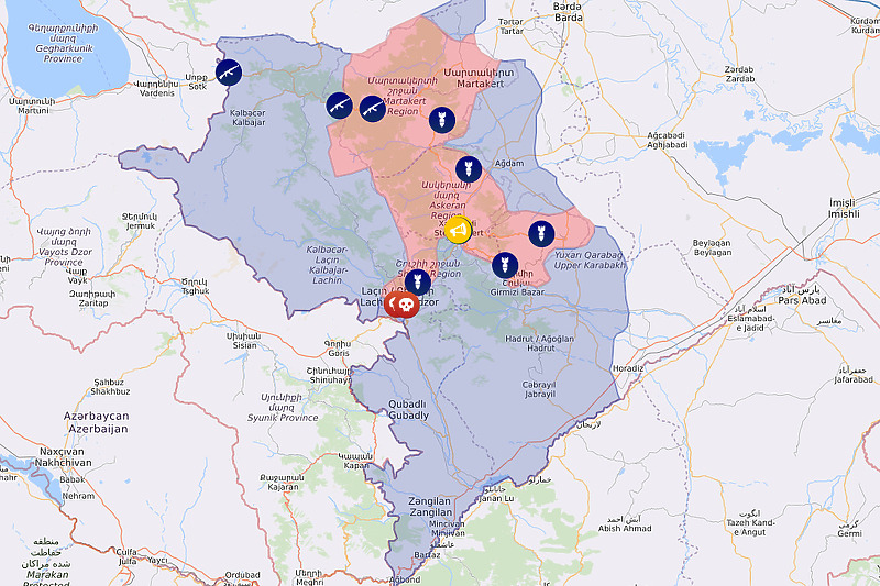 Trenutna situacija u Nagorno-Karabahu (Foto: Liveuamap)