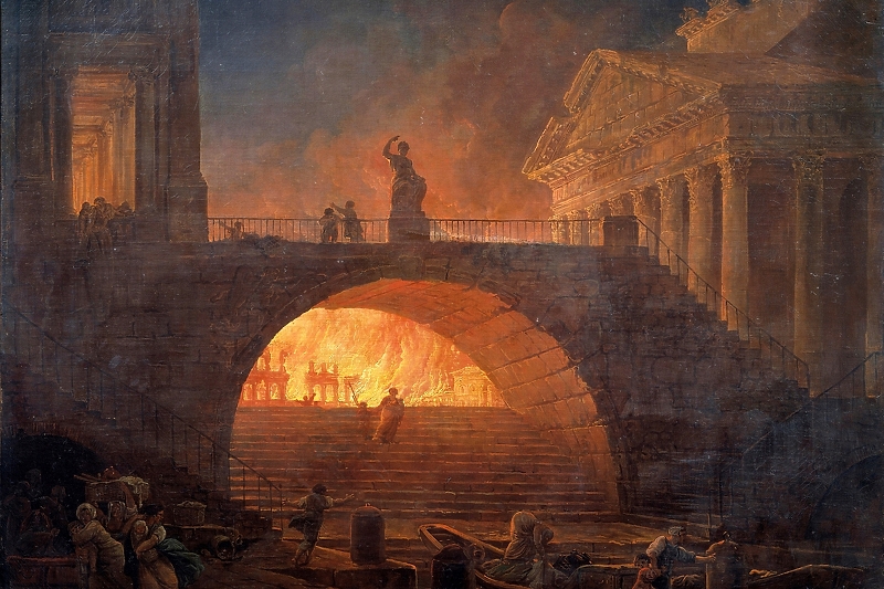 Požar u Rimu - Robert Hubert 1785. (Wikimedia Commons)