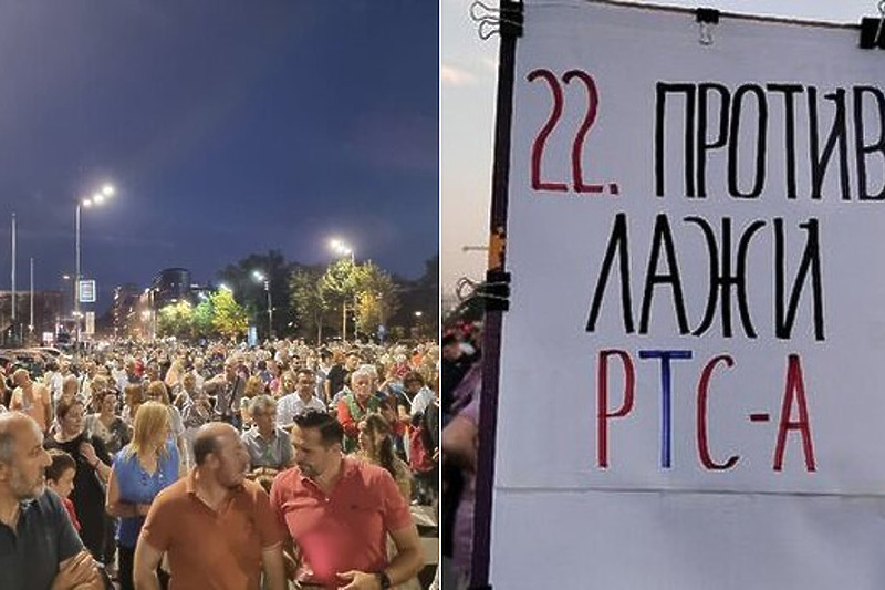 Protestna šetnja u Beogradu ove subote stigla je do zgrade RTS-a (Foto: Twitter)