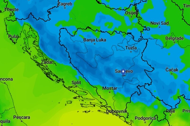 Hladni talas zahvatit će veći dio BiH uoči vikenda (Foto: Severe Weather Europe)
