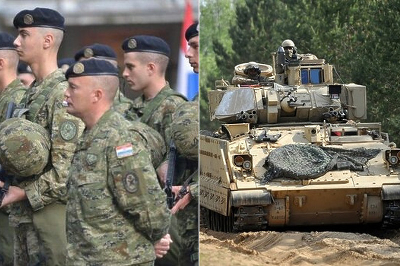 Pripadnici jedinice "Sokolovi" i američka vozila "Bradley" (Foto: EPA/Hrvatski vojnik)
