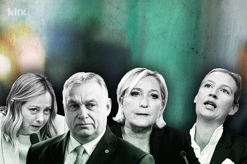 Meloni, Orban, Le Pen i Weidel (Ilustracija: A. L./Klix.ba)
