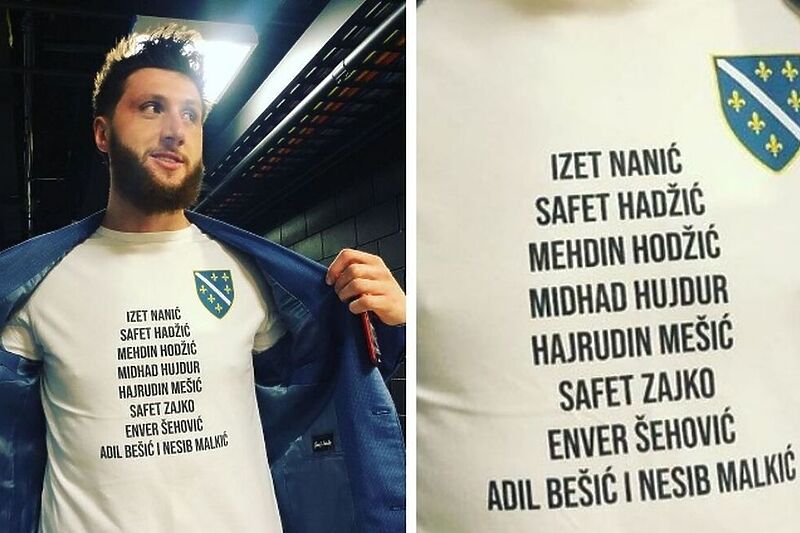 Nurkić u majici s imenima devet heroja odbrambeno-oslobodilačkog rata u BiH (Foto: Twitter)