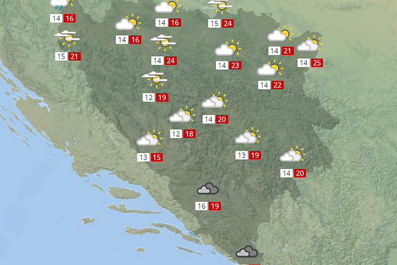 Temperature u BiH kakve se prognoziraju 16. aprila (Izvor: Meteonews)