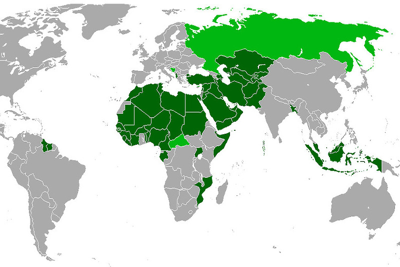 Mapa koja prikazuje članice OIC-a i zemlje posmatrače