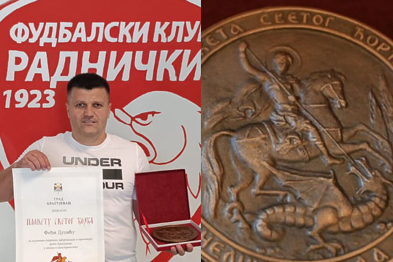 Feđa Dudić s plaketom Svetog Đorđa za postignute sportske rezultate (Foto: Facebook)