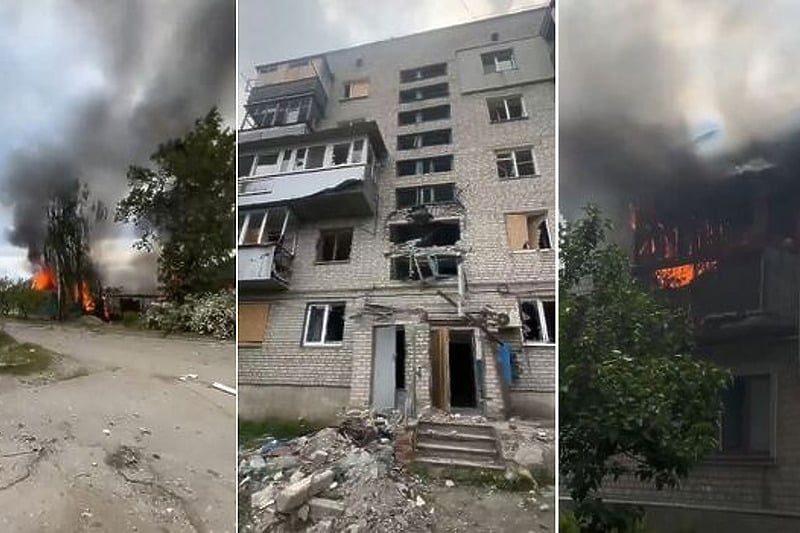 Screenshot iz videosnimka granatiranja sela Vovčan u Harkovskoj oblasti