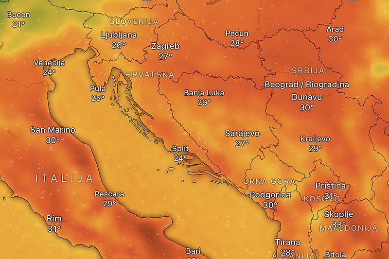 Prognoza temperatura za subotu, 8. juna 2024.