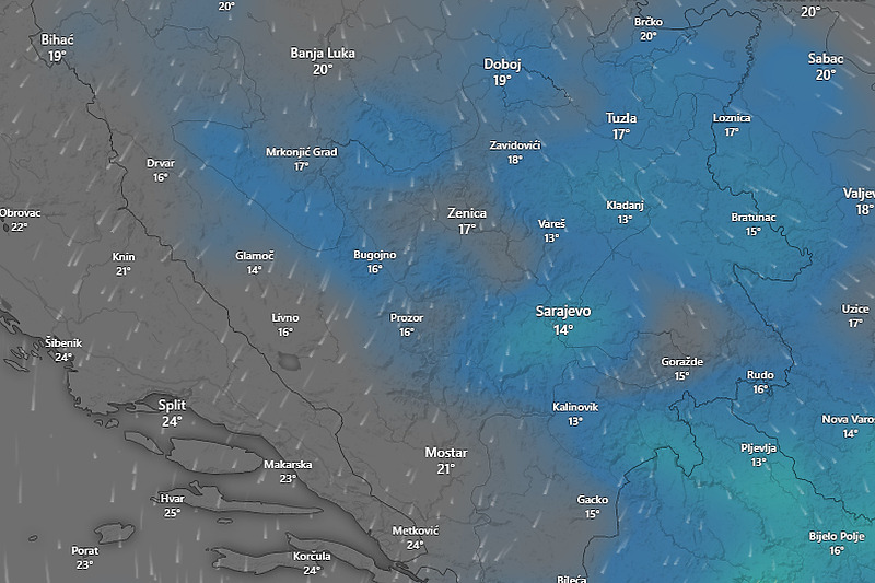 Padavine najavljene za danas u 12 sati (Izvor: Windy)