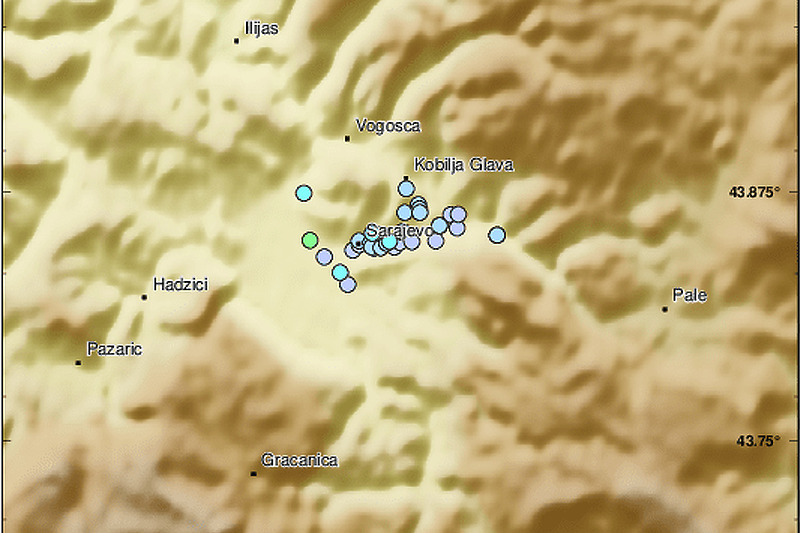 Lokacije s kojih je prijavljen zemljotres (Izvor: EMSC)