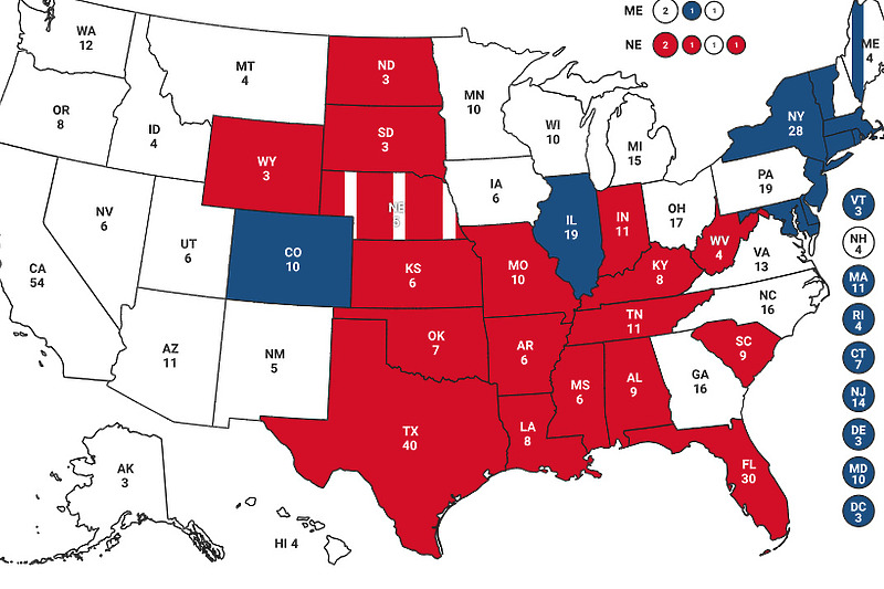 Ovako trenutno izgleda izborna mapa u SAD-u (Foto: Fox News)