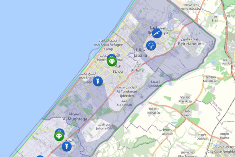 Mapa koja pokazuje teritoriju izraelske okupacije u Gazi