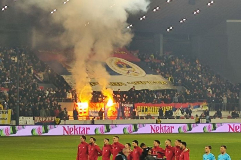 Koreografija navijača Srbije u Leskovcu (Foto: telegraf.rs)