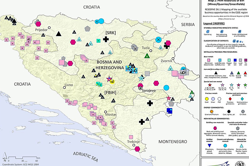 Mapa sirovina u BiH (Izvor: CPU)