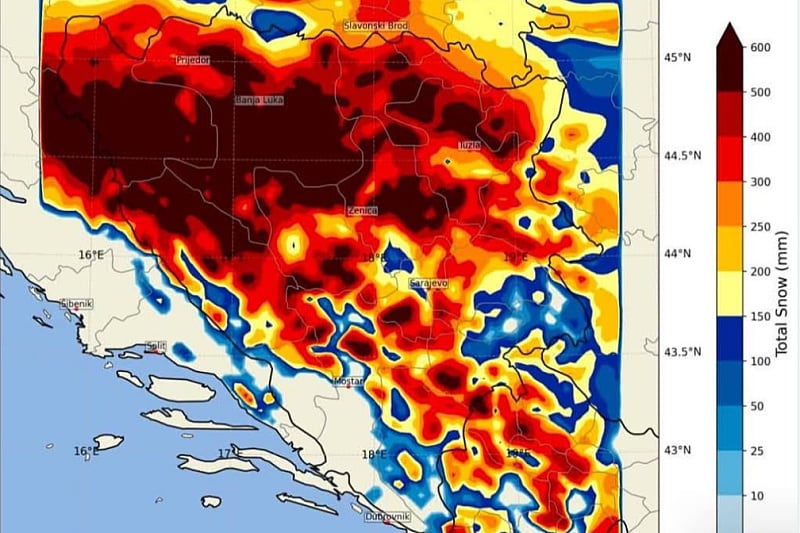 Količine padavina u pojedinim dijelovima BiH