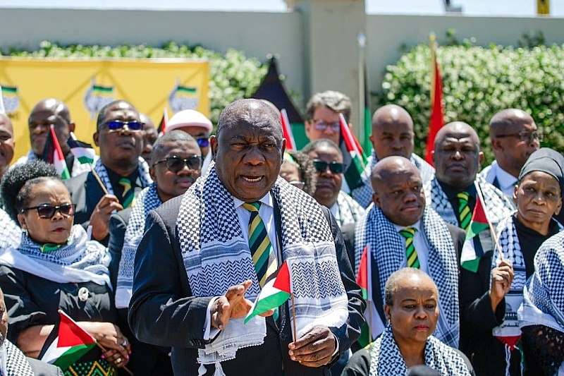 Južnoafrički predsjednik Cyril Ramaphosa na skupu podrške Palestini (Foto: X.com)