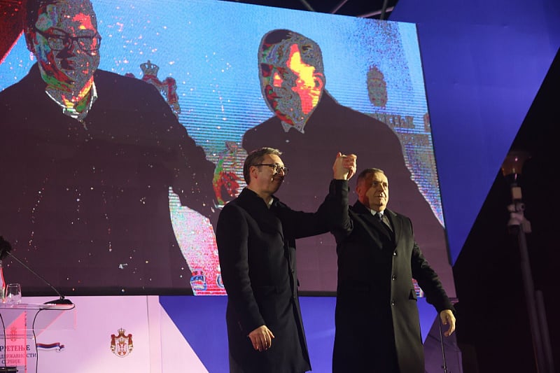 Vučić i Dodik na mitingu u Sremskoj Mitrovici (Foto: SNSD)