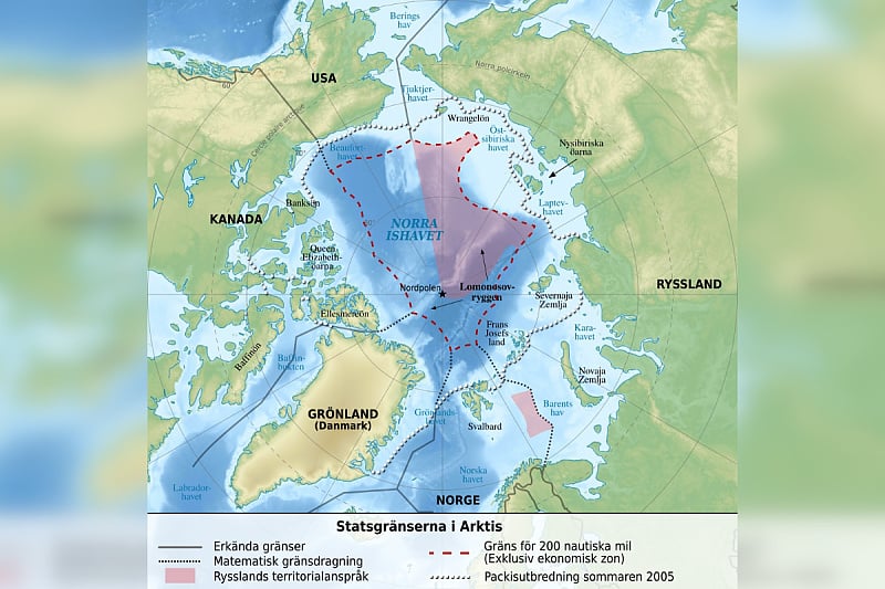 Rusija ima velika prava na morsko dno u arktičkoj regiji. Veliko ružičasto područje odražava trenutni pokušaj proširenja ruskog kontinentalnog pojasa