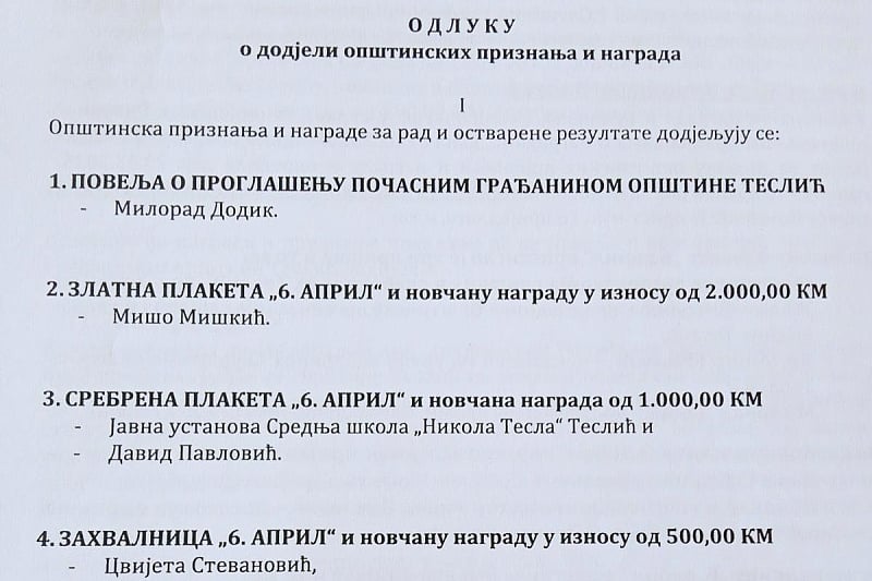 Prijedlog odluke o dodjeli opštinskih priznanja i nagrada