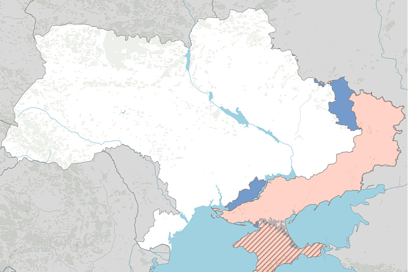 Crveni dijelovi bi išli Rusiji, dok bi plavi ostali dio Ukrajine (Foto: Axios)