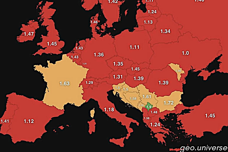 Mapa Evrope po natalitetu (Foto: X)