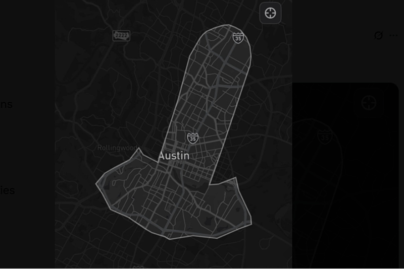 Mapa dostupnosti Robotaxija u Austinu